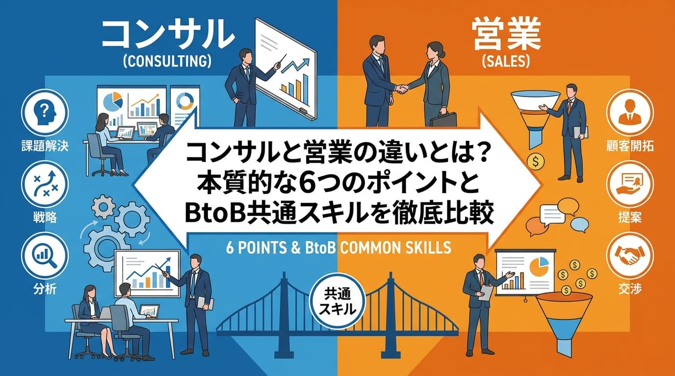 コンサルと営業の違いとは?本質的な6つのポイントとBtoB共通スキルを徹底比較