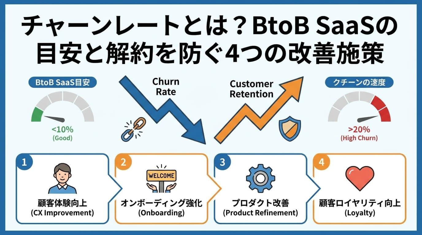 チャーンレートとは?計算式・業界平均と4種類の違い・BtoB SaaSの改善策【2026年版】
